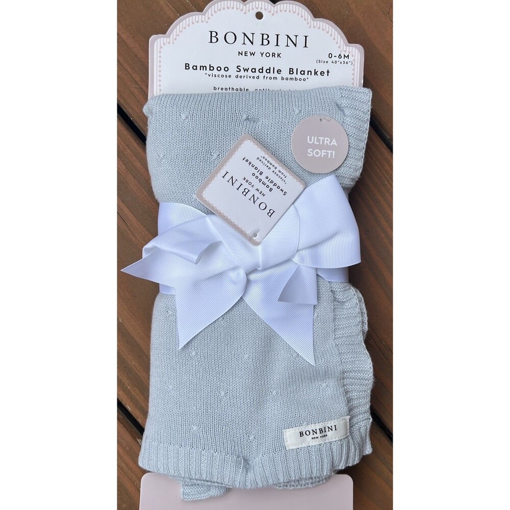 Bonbini Baby Swaddle Blanket Star Knitted Blue Cotton Rayon Breathable New